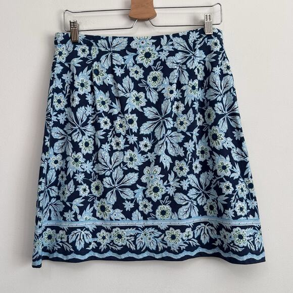 J Jill Knit Jersey Skirt S Blue Floral Pockets Short Stretch Summer Pull On - Picture 7 of 9
